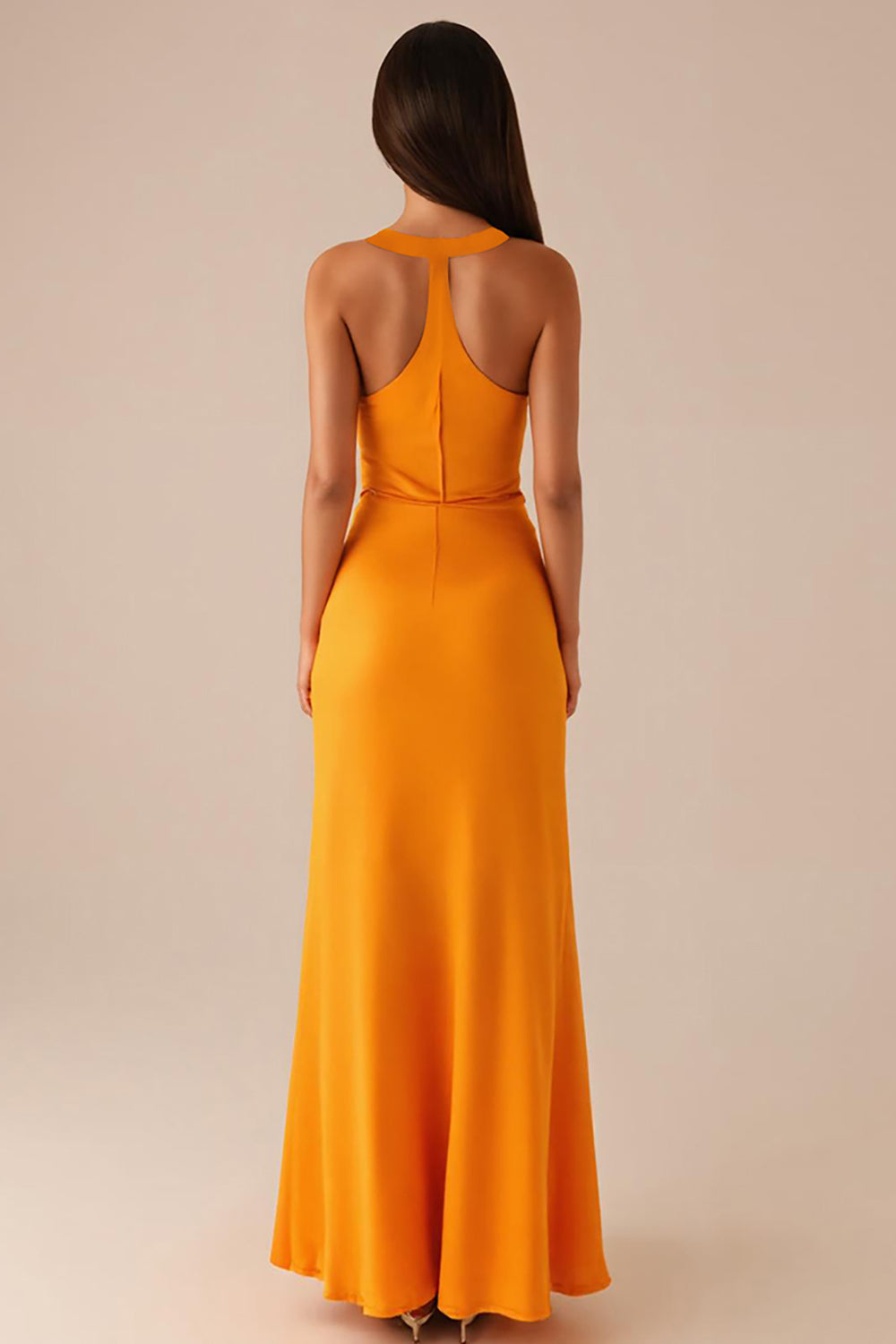 Robe longue de soirée jaune à col rond et sans manches