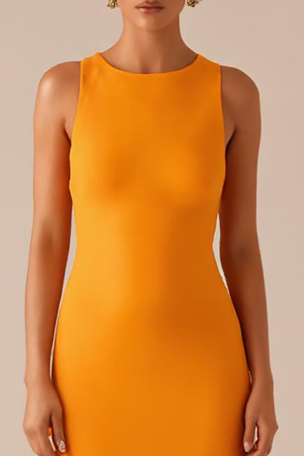 Robe longue de soirée jaune à col rond et sans manches