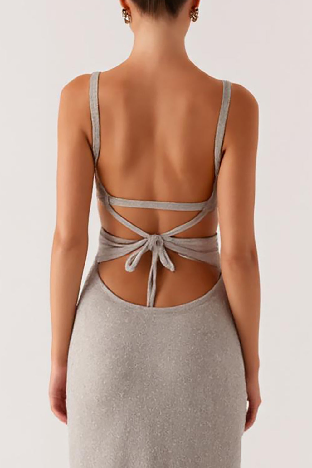 Robe formelle sirène à bretelles spaghetti grises à lacets dans le dos