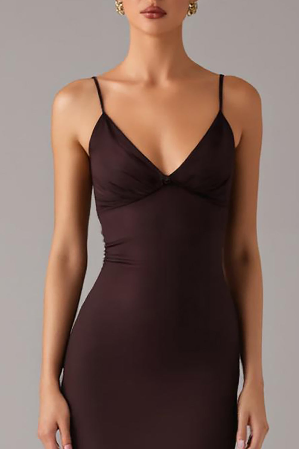 Robe formelle à bretelles spaghetti sirène marron