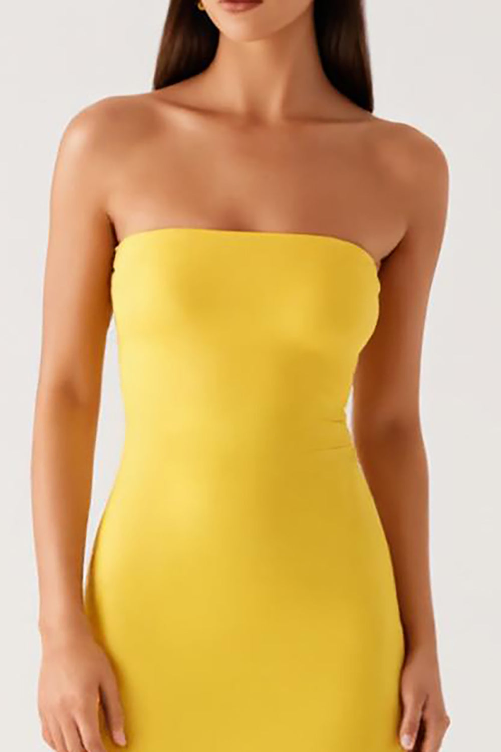 Robe formelle bustier en mousseline de soie jaune