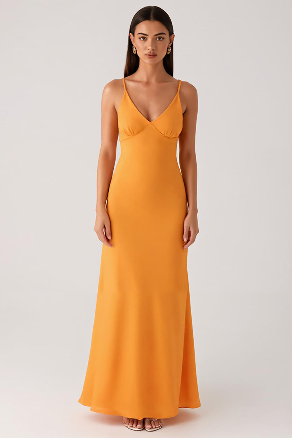 Robe formelle en mousseline de soie à bretelles spaghetti jaunes