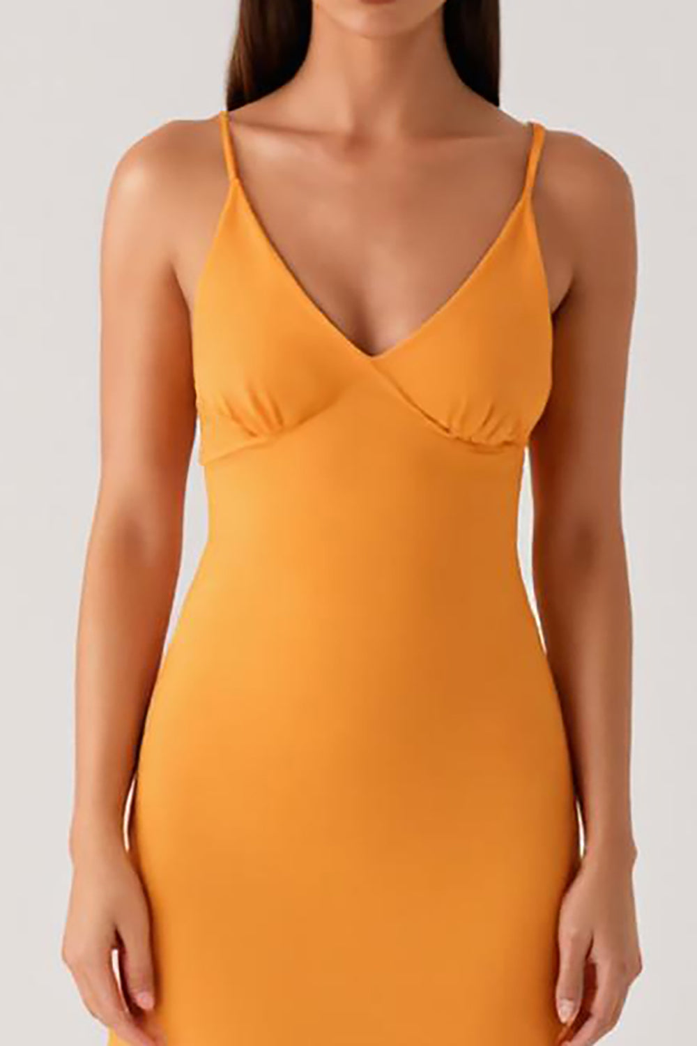 Robe formelle en mousseline de soie à bretelles spaghetti jaunes