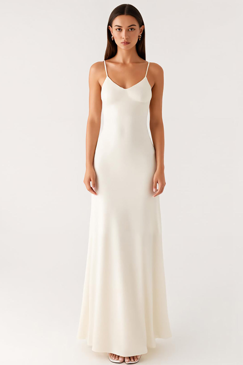Robe formelle dos nu à bretelles spaghetti ivoire fourreau