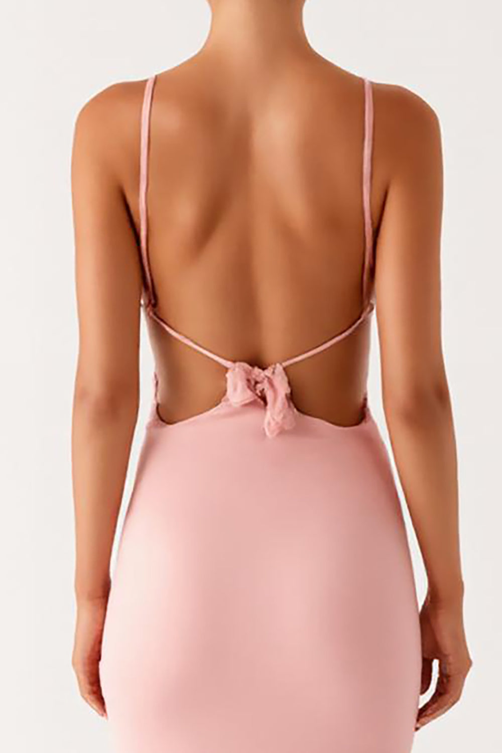 Robe formelle en mousseline de soie à bretelles spaghetti fourreau rose