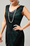 Noir Vert Frange V, Col V, Robe des années 1920 avec ensemble de 5 accessoires
