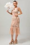 Robe à paillettes à franges champagne des années 1920 avec ensemble d’accessoires 5 pièces