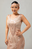 Robe à paillettes à franges champagne des années 1920 avec ensemble d’accessoires 5 pièces