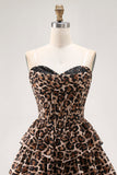 Robe de cocktail corset trapèze en forme de léopard a-ligne Sweetheart