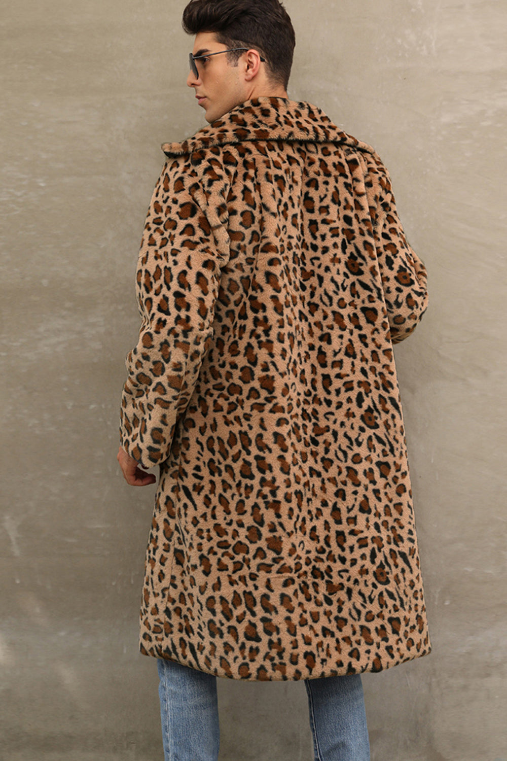 Manteau d’hiver long en fausse fourrure blanc et noir pour homme à bretelles