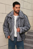 Manteau court d’hiver en fausse fourrure grise pour hommes