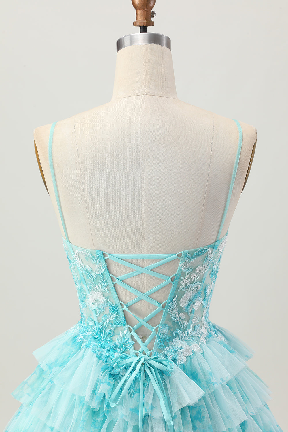 Bleu vert une ligne à plusieurs niveaux Corset Mini Robe de cocktail avec jupe à volants