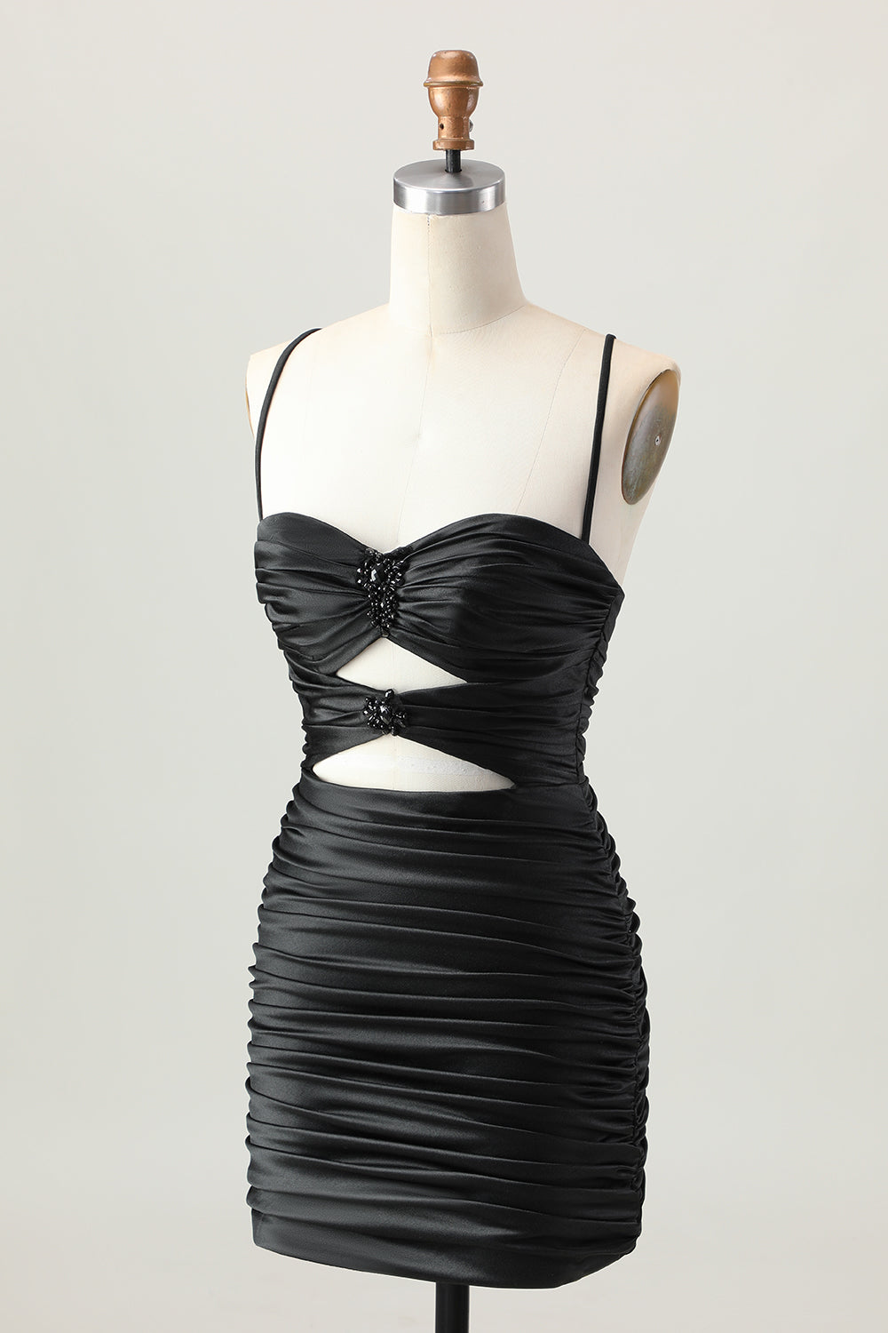 Robe de cocktail moulante kaki foncé avec découpes et dos lacé