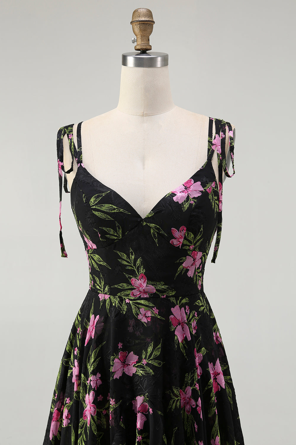 Noir Rose Floral A Ligne Spaghetti Bretelles Niveaux Longue Robe de demoiselle d’honneur