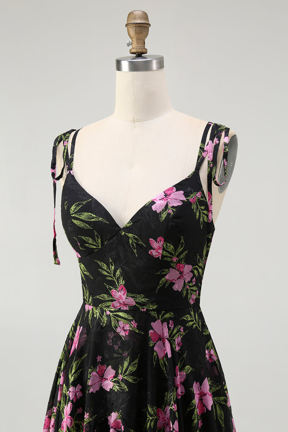 Noir Rose Floral A Ligne Spaghetti Bretelles Niveaux Longue Robe de demoiselle d’honneur