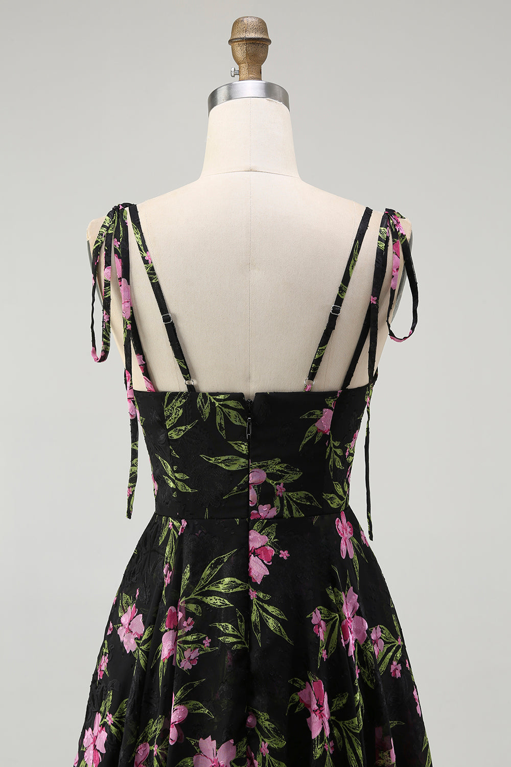 Noir Rose Floral A Ligne Spaghetti Bretelles Niveaux Longue Robe de demoiselle d’honneur