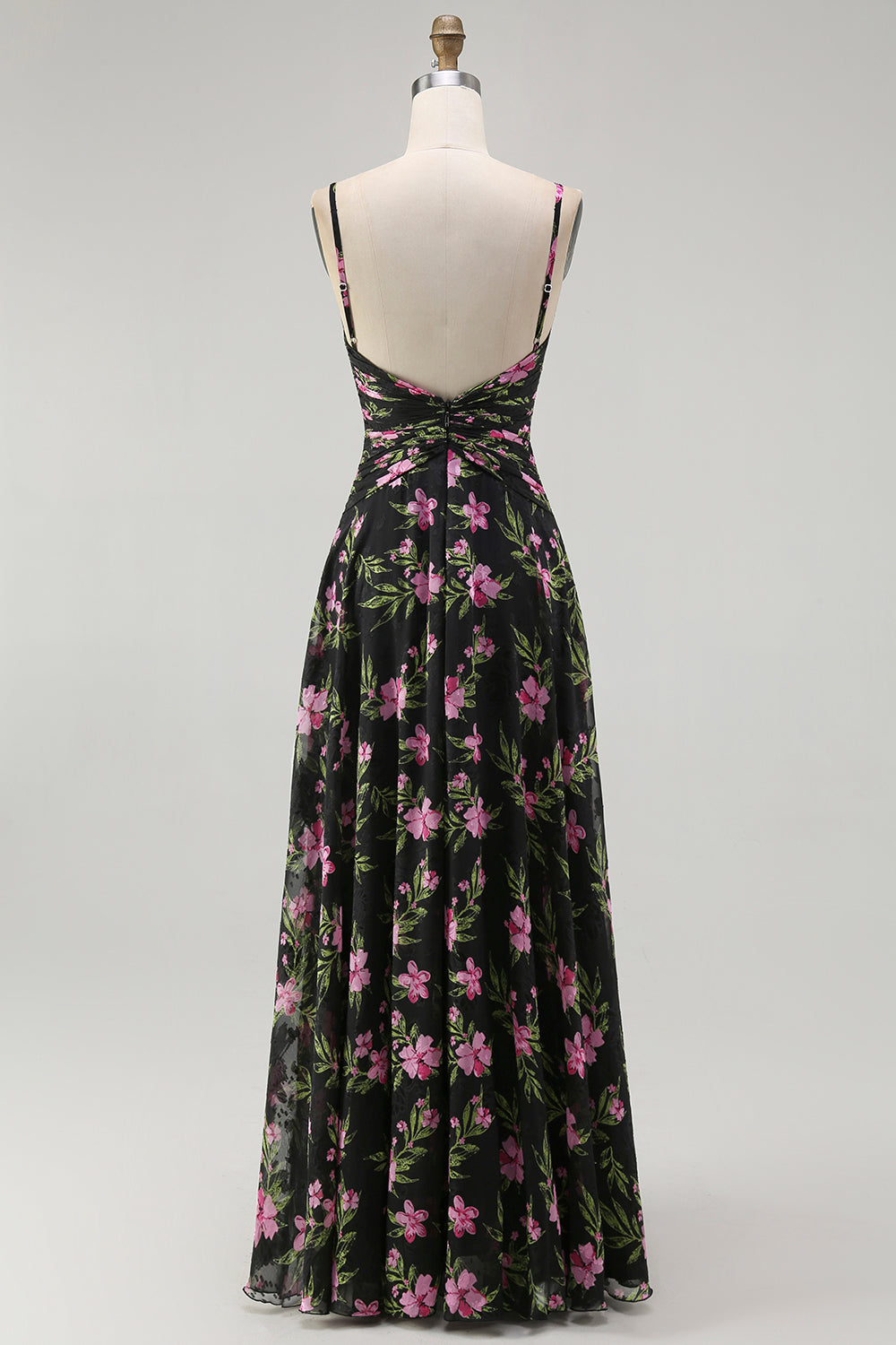 Noir Rose Floral Spaghetti Bretelles Une Ligne Longue Robe de demoiselle d’honneur