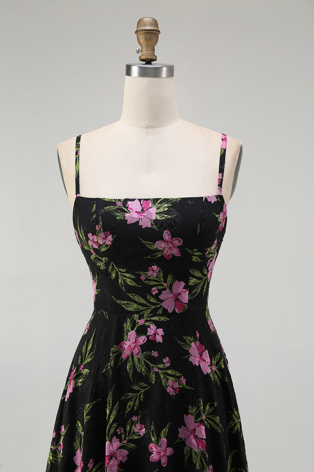 Noir Rose Floral Spaghetti Bretelles Une Ligne Longue Robe de demoiselle d’honneur