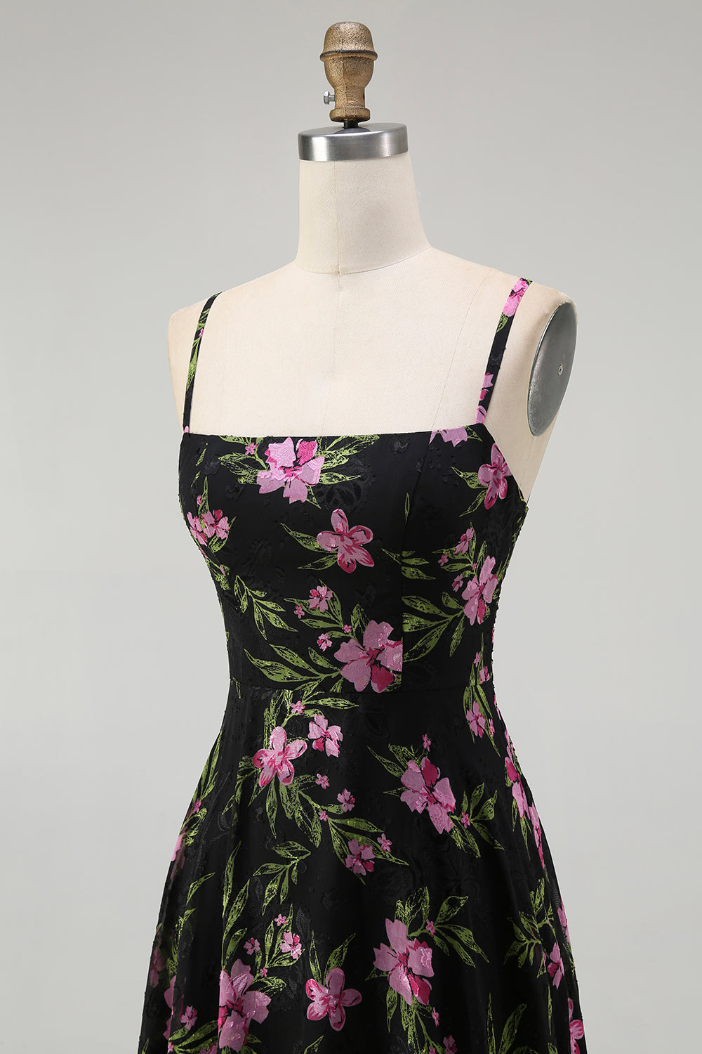 Noir Rose Floral Spaghetti Bretelles Une Ligne Longue Robe de demoiselle d’honneur