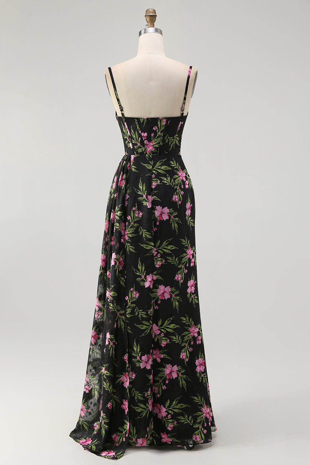 Noir Rose Floral Spaghetti Bretelles Corset Une Ligne Longue Robe de demoiselle d’honneur