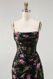 Noir Rose Floral Spaghetti Bretelles Corset Une Ligne Longue Robe de demoiselle d’honneur