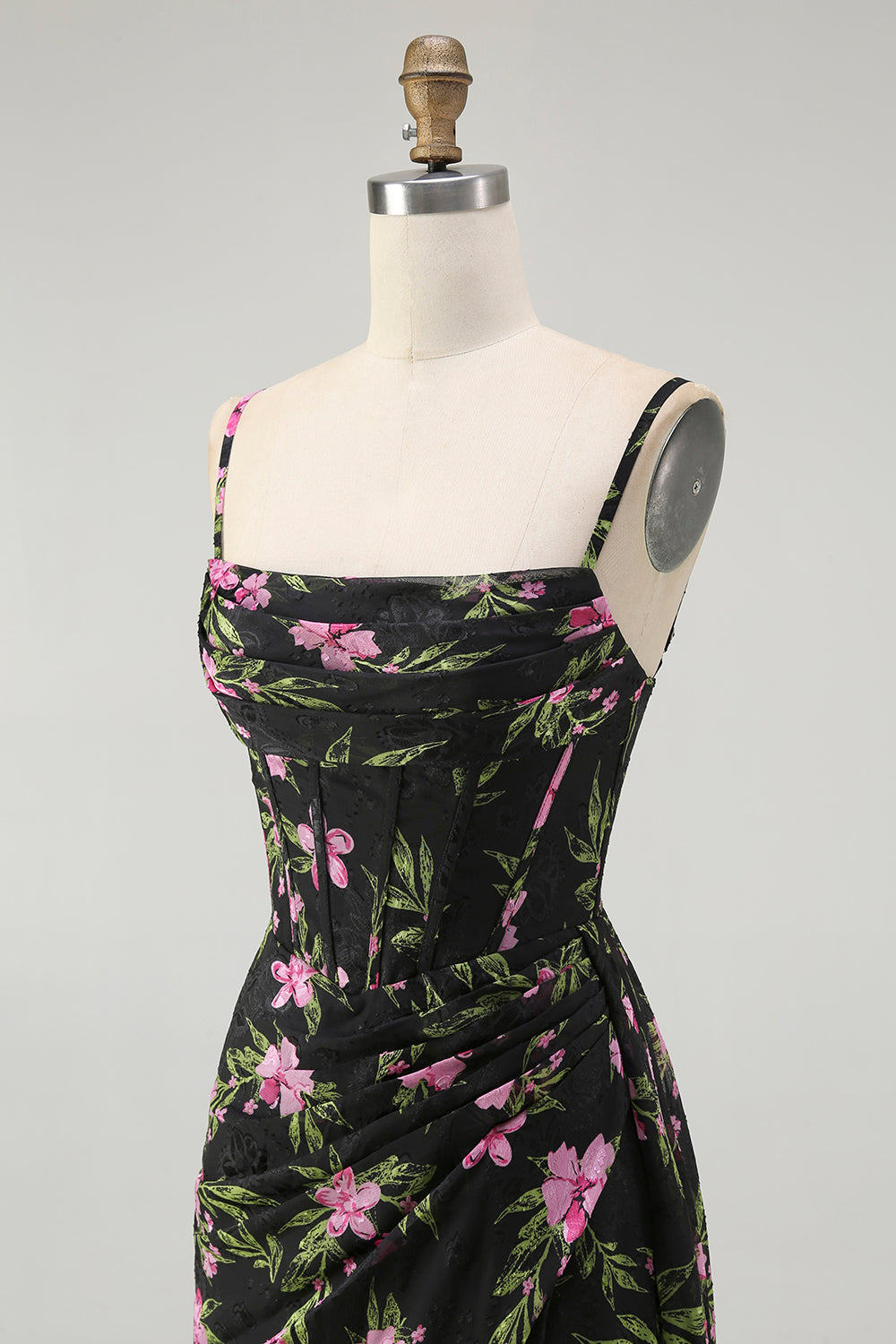 Noir Rose Floral Spaghetti Bretelles Corset Une Ligne Longue Robe de demoiselle d’honneur