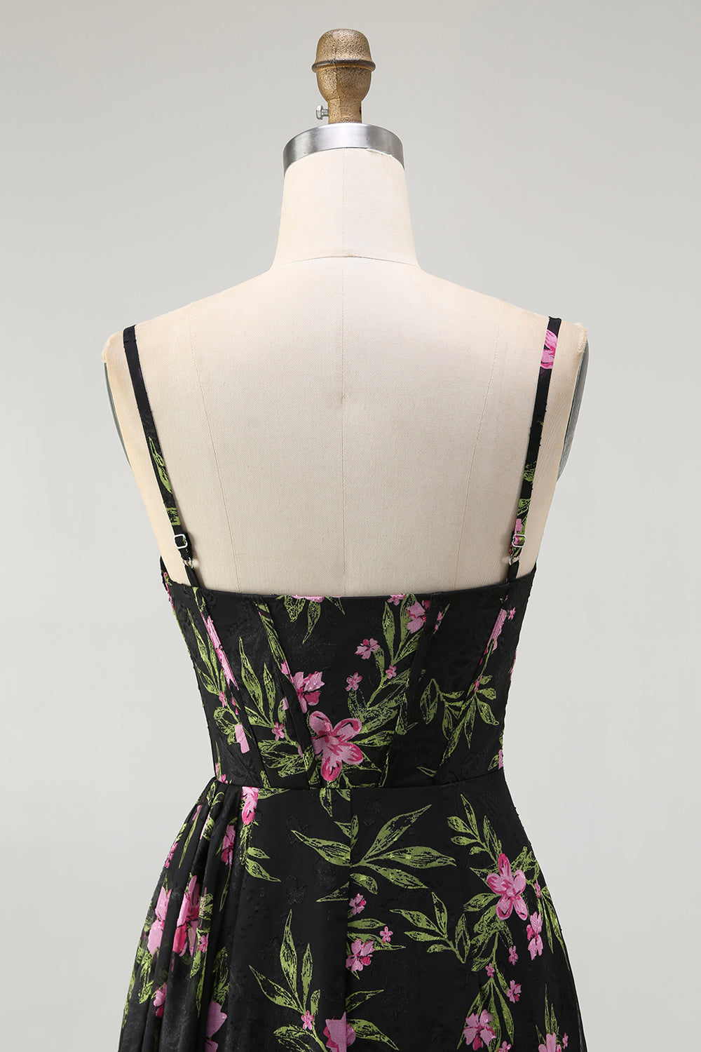 Noir Rose Floral Spaghetti Bretelles Corset Une Ligne Longue Robe de demoiselle d’honneur