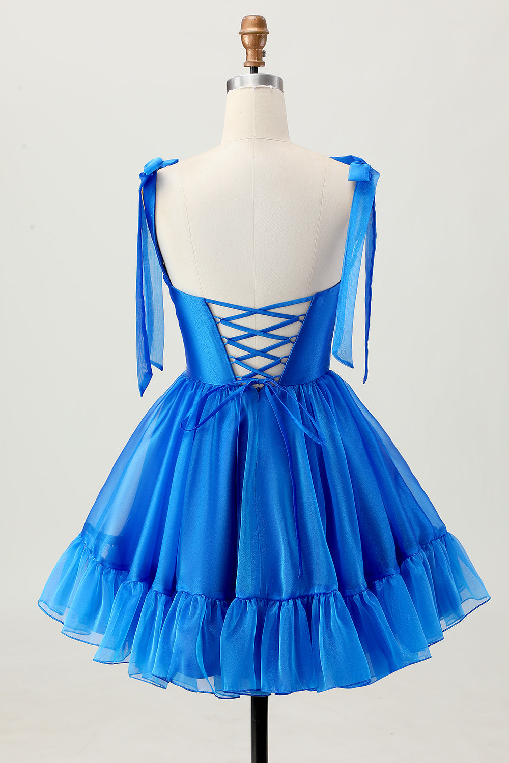 Une ligne Robe de bal à volants à bretelles spaghetti bleu royal