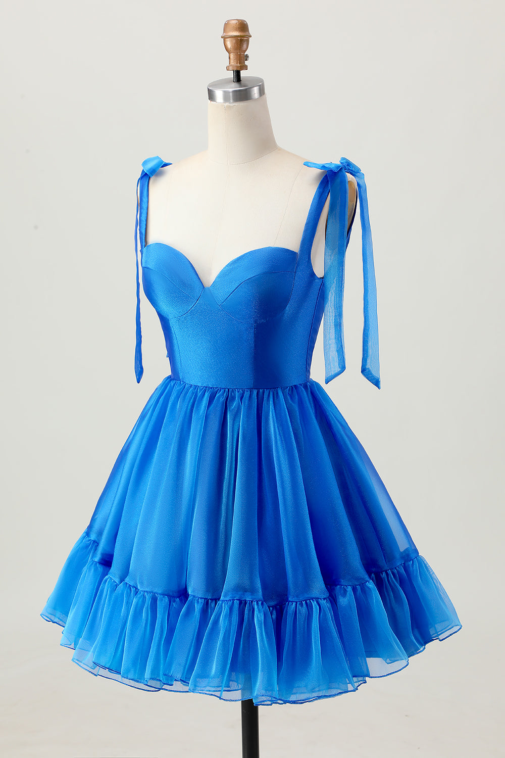 Une ligne Robe de bal à volants à bretelles spaghetti bleu royal