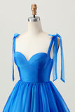Une ligne Robe de bal à volants à bretelles spaghetti bleu royal