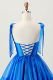 Une ligne Robe de bal à volants à bretelles spaghetti bleu royal