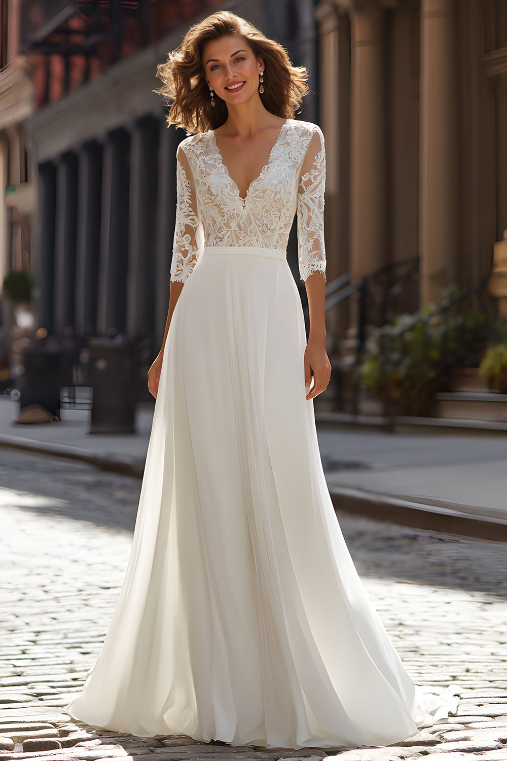 Ivoire une ligne à col en V Sweep Train robe de mariée avec dentelle