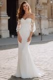 Sirène blanc Sweetheart cou dentelle Appliqué sol longueur robe de mariée
