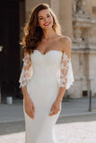 Sirène blanc Sweetheart cou dentelle Appliqué sol longueur robe de mariée