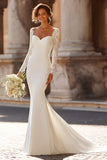 Sirène dentelle blanche Applique Court Train Robe de mariée