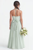 Robe de demoiselle d’honneur junior en mousseline de soie A-ligne vert sauge