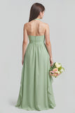 Robe de demoiselle d’honneur junior en mousseline de soie vert sauge