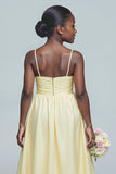 Jonquille Une Ligne Satin Ruché Longue Robe de demoiselle d’honneur Junior