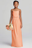 coucher de soleil satin spaghetti bretelles dos nu longue robe de demoiselle d’honneur junior
