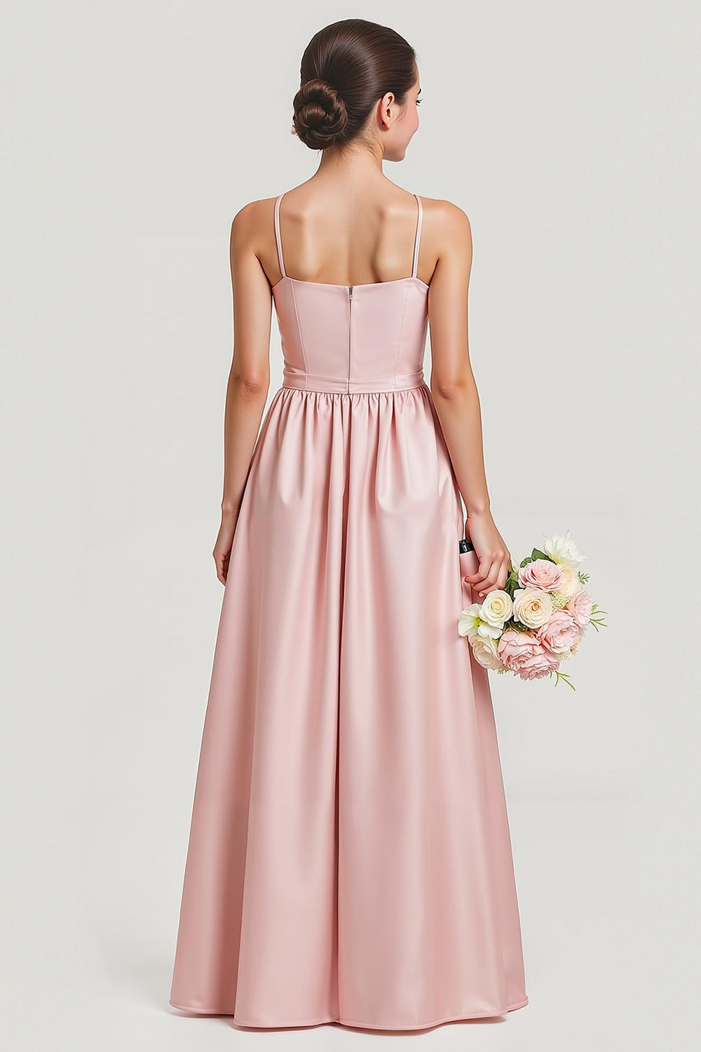 Simple Blush Une Ligne Satin Spaghetti Bretelles Longue Robe de demoiselle d’honneur Junior