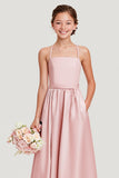 Simple Blush Une Ligne Satin Spaghetti Bretelles Longue Robe de demoiselle d’honneur Junior