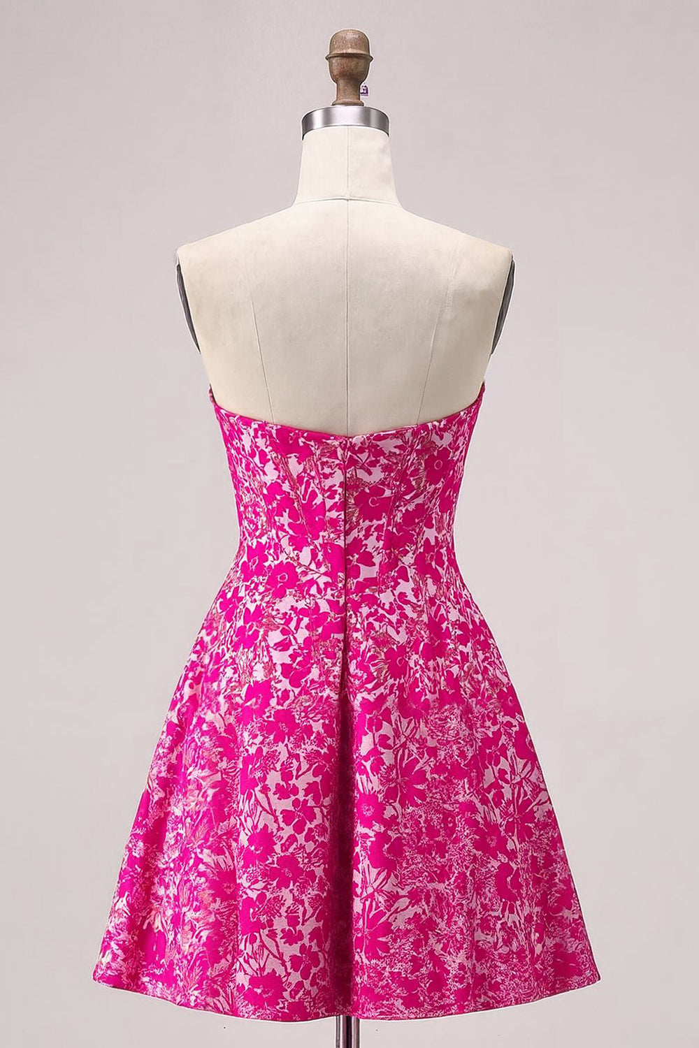 Fuchsia Floral Sans Bretelles A Ligne Mini Robe de cocktail