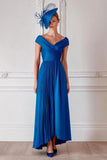 Satin bleu royal à épaules dénudées Une ligne Robe de mère de la mariée