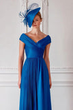 Satin bleu royal à épaules dénudées Une ligne Robe de mère de la mariée