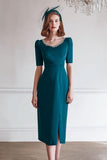 Paon Bleu Mousseline Fourreau Bateau Mère de la Mariée Robe avec Fente