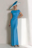 Robe Bateau Bateau Ruched Mère de la Mariée Etablissement Bleu