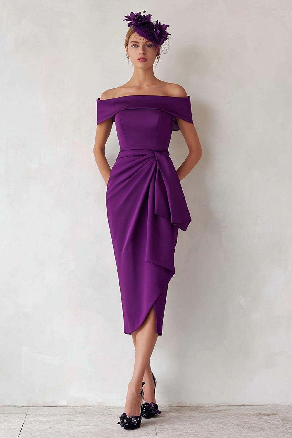 Robe de mère de la mariée à épaule large fourreau vert foncé froncé