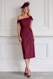 Robe midi Mère de la mariée fourreau bordeaux à épaules dénudées en mousseline de soie