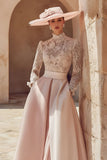 Candy Rose Col Haut Une Ligne Longue Mère de la Mariée Robe avec Dentelle