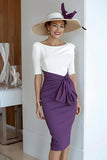 Robe midi Mère de la mariée en satin Grape Bodycon Col rond